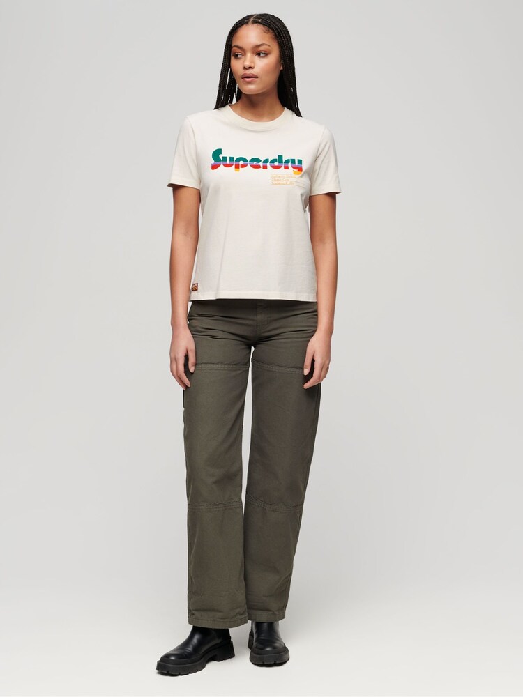 Superdry Cream 100% Cotton Retro Flock Relaxed T-Shirt - Image 2 of 7