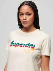 Superdry Cream 100% Cotton Retro Flock Relaxed T-Shirt - Image 3 of 7