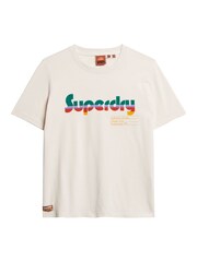 Superdry Cream 100% Cotton Retro Flock Relaxed T-Shirt - Image 4 of 7