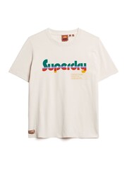 Superdry Cream 100% Cotton Retro Flock Relaxed T-Shirt - Image 5 of 7