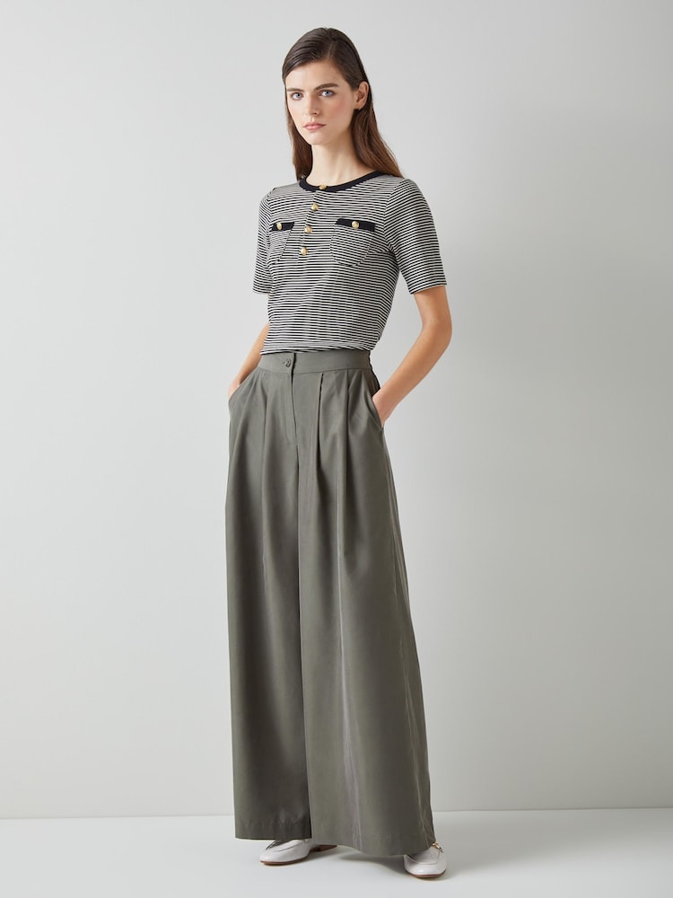 LK Bennett Black Striped Charlie T-Shirt - Image 1 of 3
