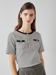 LK Bennett Black Striped Charlie T-Shirt - Image 3 of 3