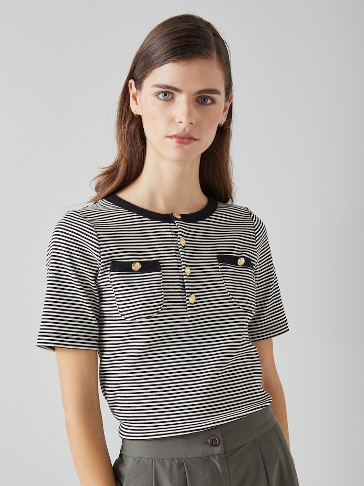 LK Bennett Black Striped Charlie T-Shirt - Image 3 of 3