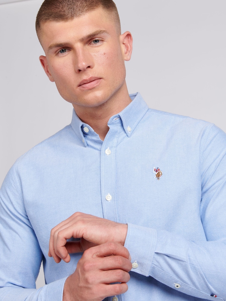 U.S. Polo Assn. Blue Light Mens 100% Cotton Peached Oxford Shirt - Image 4 of 4