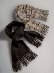 The Set Check/Brown 2 Pack Midweight Scarf - Image 1 of 3