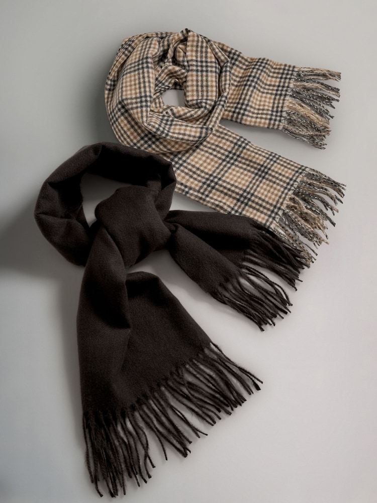 The Set Check/Brown 2 Pack Midweight Scarf - Image 1 of 3