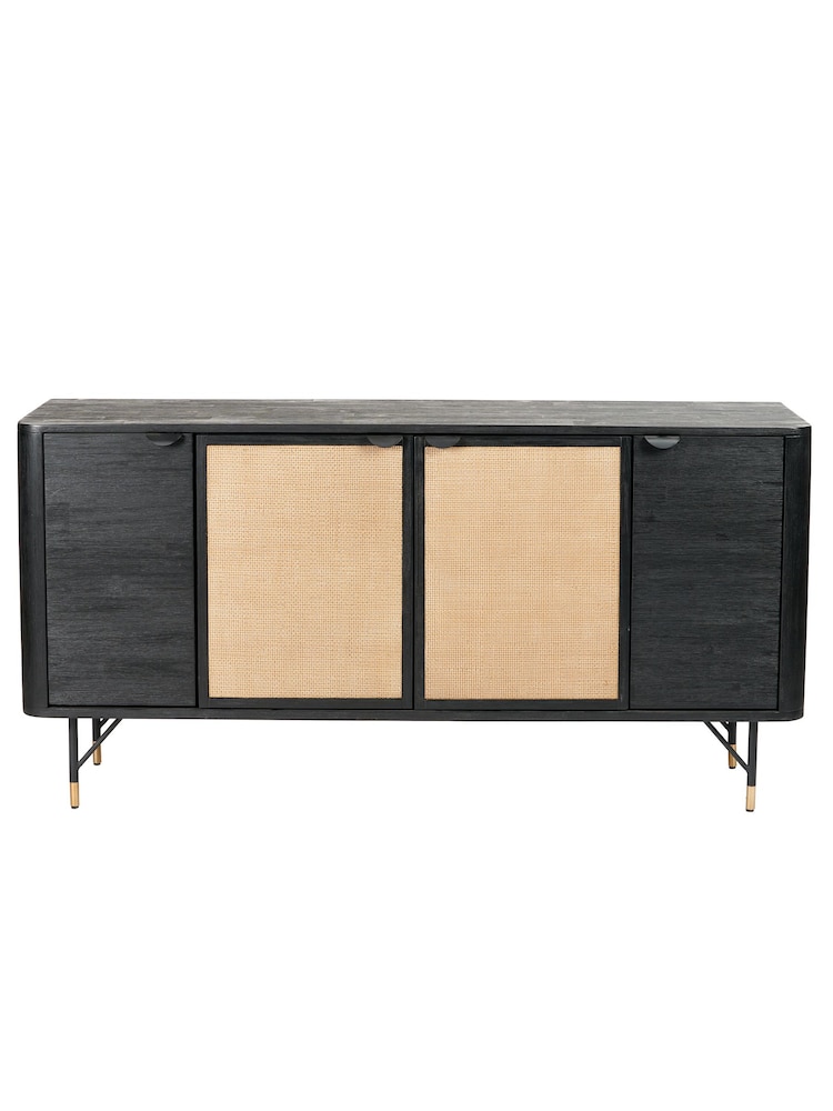 Pacific Black Fiji Acacia Wood and Rattan 4 Door Sideboard - Image 2 of 6