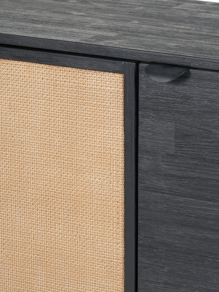 Pacific Black Fiji Acacia Wood and Rattan 4 Door Sideboard - Image 6 of 6
