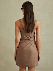 Reiss Brown Piper Linen Pleat Detail Mini Dress - Image 5 of 6