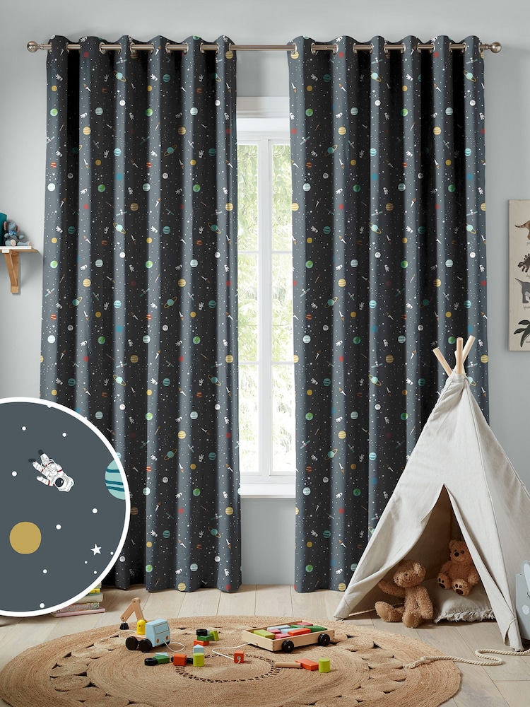 Sophie Allport Teal Blue Space Made to Measure Curtains - Image 1 of 6