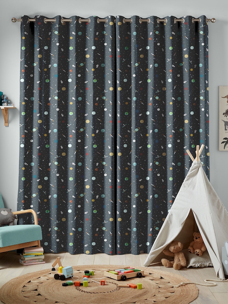 Sophie Allport Teal Blue Space Made to Measure Curtains - Image 2 of 6