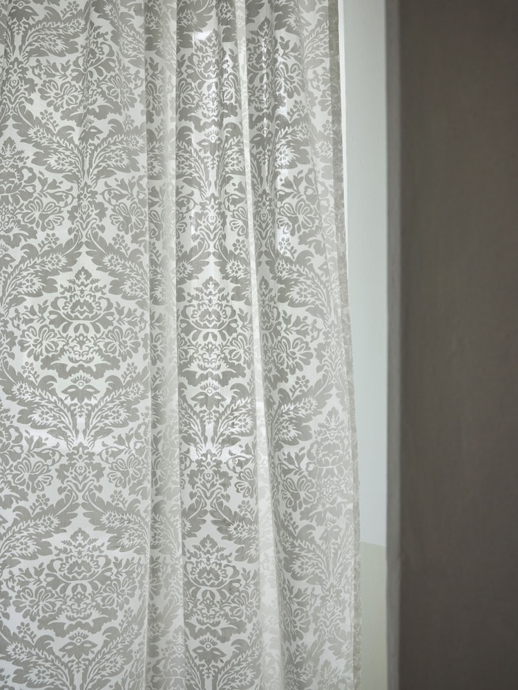 Shabby Chic by Rachel Ashwell® White Slot Header Damask Voile Curtains - Image 2 of 3