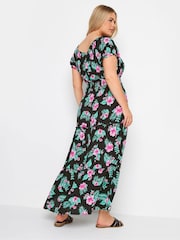 Yours Curve Black Black Floral Tropical Print Bardot Maxi Dress - Image 2 of 5