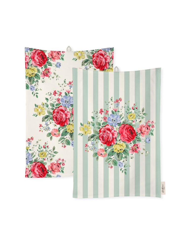 Cath Kidston Green Feels Like Home 4 Pack Tea 100% Cotton Towels Set - Image 1 of 2