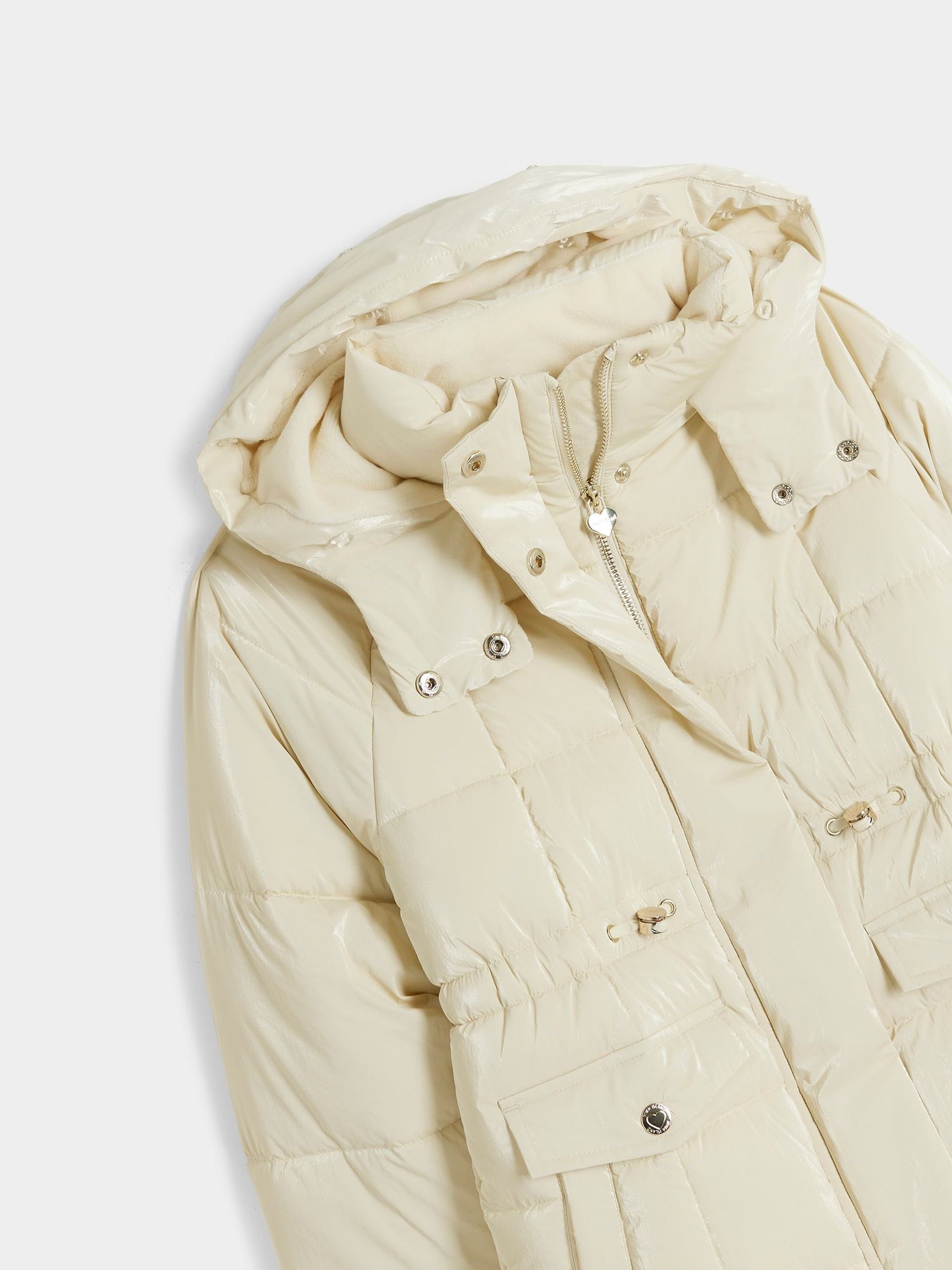 Buy River Island Cream Girls Glam Faux Fur Hooded High Shine Coat from the Next UK online shop