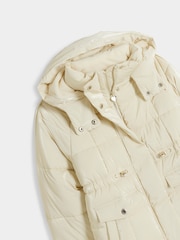 River Island Cream Girls Glam Faux Fur Hooded High Shine Coat - Image 5 of 6