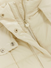 River Island Cream Girls Glam Faux Fur Hooded High Shine Coat - Image 6 of 6