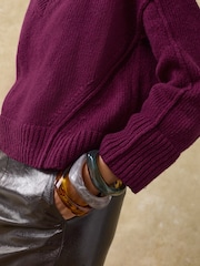 Burgundy Red Seam Detail V-Neck Knitted Jumper - Image 5 of 5