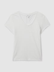Reiss White Lottie Marled Linen V Neck T-Shirt - Image 2 of 6