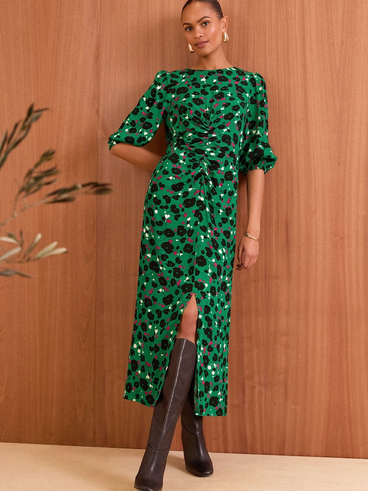 Love & Roses Green Floral Printed Twist Detail 3/4 Sleeve Midi Dress - Image 1 of 4 Love & Roses Green Floral Printed Twist Detail 3/4 Sleeve Midi Dress - Image 1 of 4