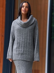 Grey Charcoal Co-ord Bardot Off Shoulder Soft Touch Knitted Jumper - Image 1 of 9
