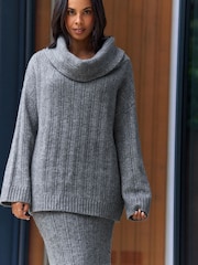 Grey Charcoal Co-ord Bardot Off Shoulder Soft Touch Knitted Jumper - Image 2 of 9