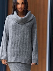 Grey Charcoal Co-ord Bardot Off Shoulder Soft Touch Knitted Jumper - Image 3 of 9