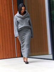 Grey Charcoal Co-ord Bardot Off Shoulder Soft Touch Knitted Jumper - Image 4 of 9