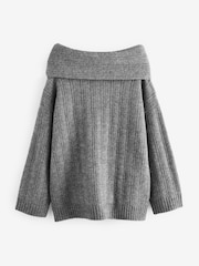 Grey Charcoal Co-ord Bardot Off Shoulder Soft Touch Knitted Jumper - Image 8 of 9