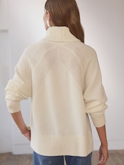 White Ecru 100% Wool Premium High Roll Neck Knitted Jumper - Image 3 of 6