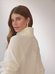 White Ecru 100% Wool Premium High Roll Neck Knitted Jumper - Image 4 of 6