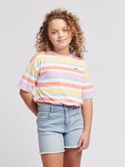 Lee Pink Girls 100% Cotton Elasticated Hem Stripe T-Shirt - Image 1 of 8