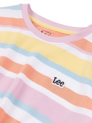 Lee Pink Girls 100% Cotton Elasticated Hem Stripe T-Shirt - Image 8 of 8