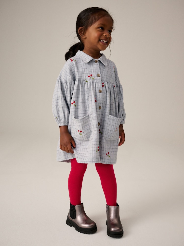Grey Cherry 100% Cotton Shirt Dress And Tights Set (3mths-8yrs) - Image 2 of 12