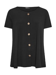 Yours Curve Black Button Front Ribbed Tunics - Image 5 of 5