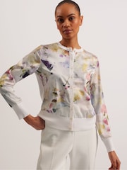 Ted Baker Haylou Scallop Trim High Neck Woven Front Cardigan - Bild 1 von 6