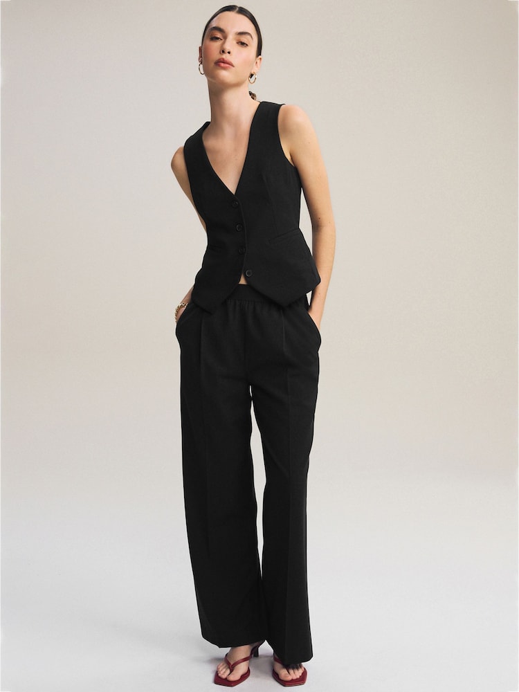 Black Elasticated Back Wide Leg Trousers - Image 1 of 8