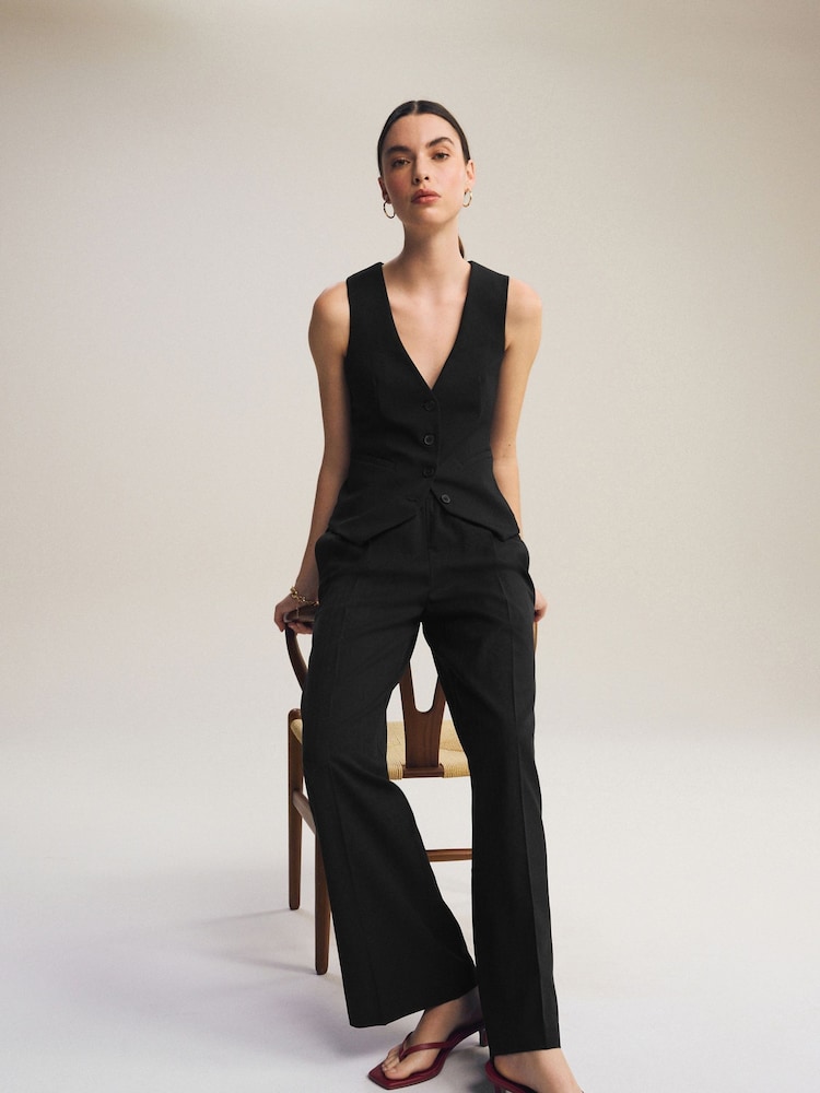 Black Elasticated Back Wide Leg Trousers - Image 2 of 8
