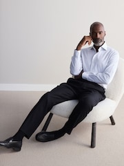 White/Grey Stripe Slim Fit Signature Single Cuff Texture Pima Cotton Shirt With Cutaway Collar - Image 2 of 4