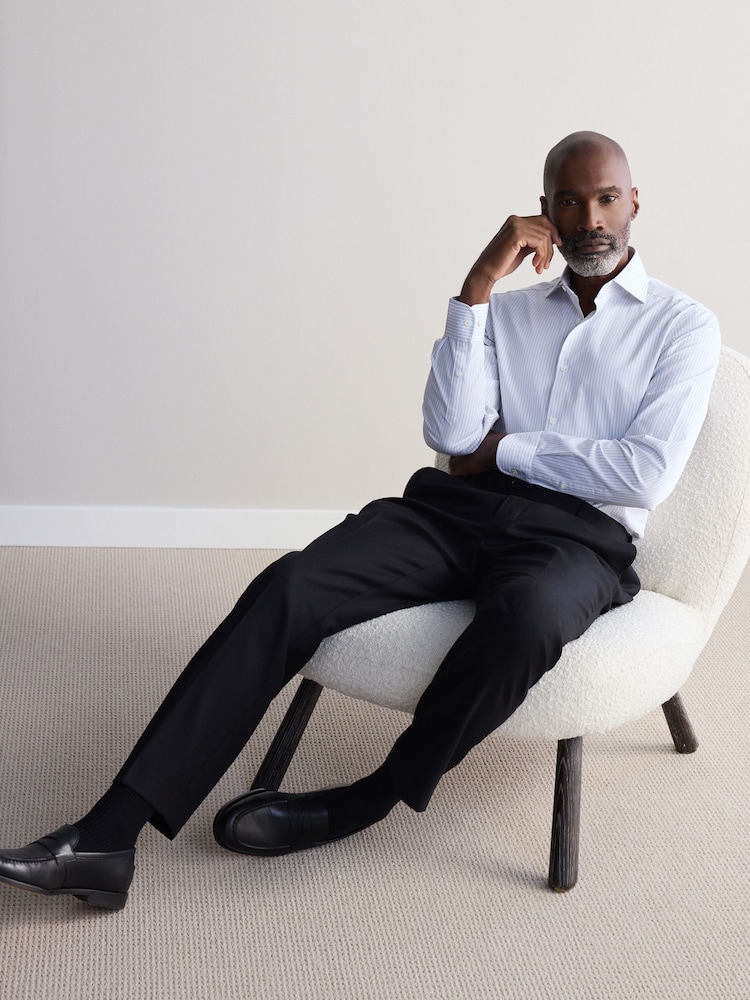 White/Grey Stripe Slim Fit Signature Single Cuff Texture Pima Cotton Shirt With Cutaway Collar - Image 2 of 4