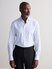 White/Grey Stripe Slim Fit Signature Single Cuff Texture Pima Cotton Shirt With Cutaway Collar - Image 3 of 4