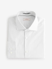 White/Grey Stripe Slim Fit Signature Single Cuff Texture Pima Cotton Shirt With Cutaway Collar - Image 5 of 7