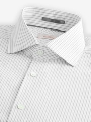 White/Grey Stripe Slim Fit Signature Single Cuff Texture Pima Cotton Shirt With Cutaway Collar - Image 6 of 7
