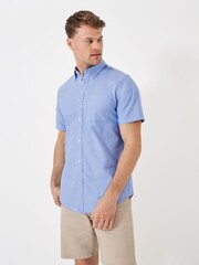 Синий - Crew Clothing Short Sleeve Oxford 100% Cotton Shirt - Изображение 1 из 5