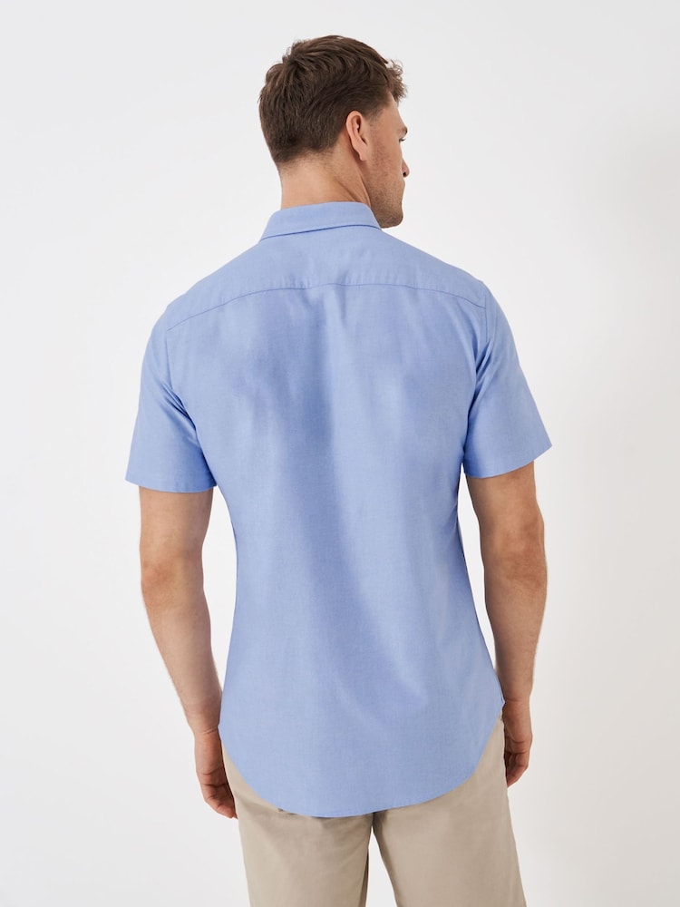 Синий - Crew Clothing Short Sleeve Oxford 100% Cotton Shirt - Изображение 2 из 5