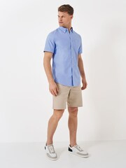 Синий - Crew Clothing Short Sleeve Oxford 100% Cotton Shirt - Изображение 3 из 5