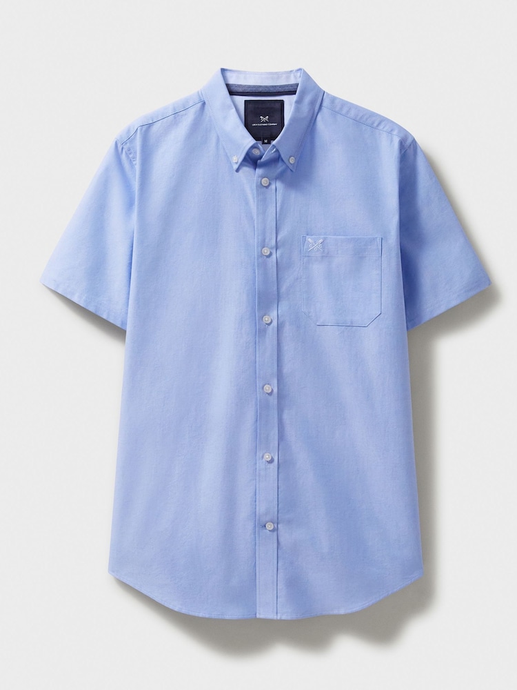 Синий - Crew Clothing Short Sleeve Oxford 100% Cotton Shirt - Изображение 5 из 5