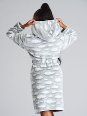 Loungeable Grey Cloud Flannel Fleece Hooded Dressing Gown - Image 2 of 5