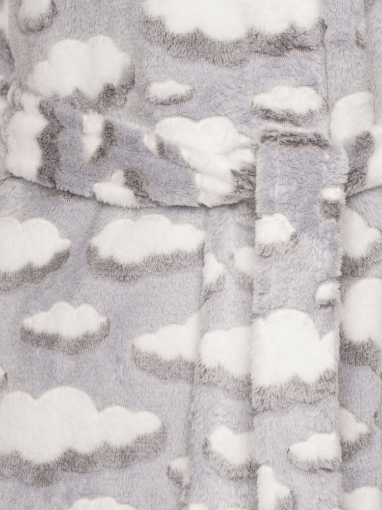 Loungeable Grey Cloud Flannel Fleece Hooded Dressing Gown - Image 5 of 5