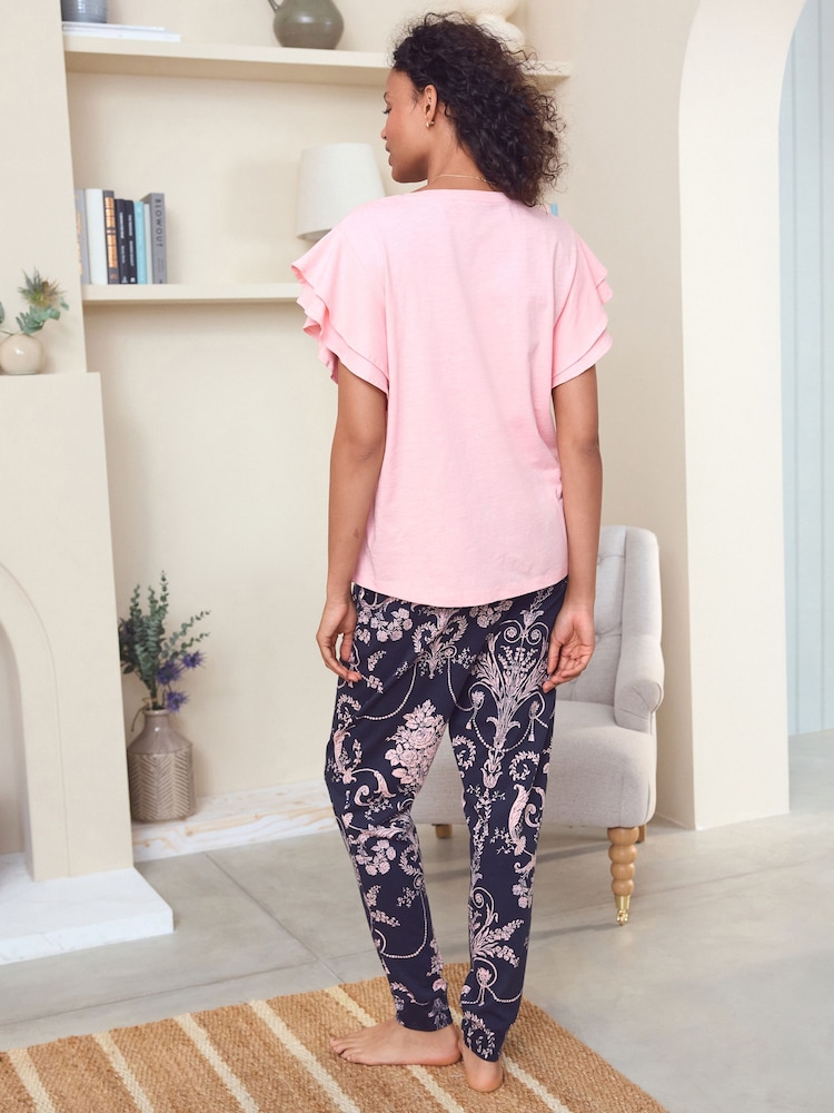 Laura Ashley Navy Josette 100% Cotton Jersey Pyjamas Set - Image 3 of 6